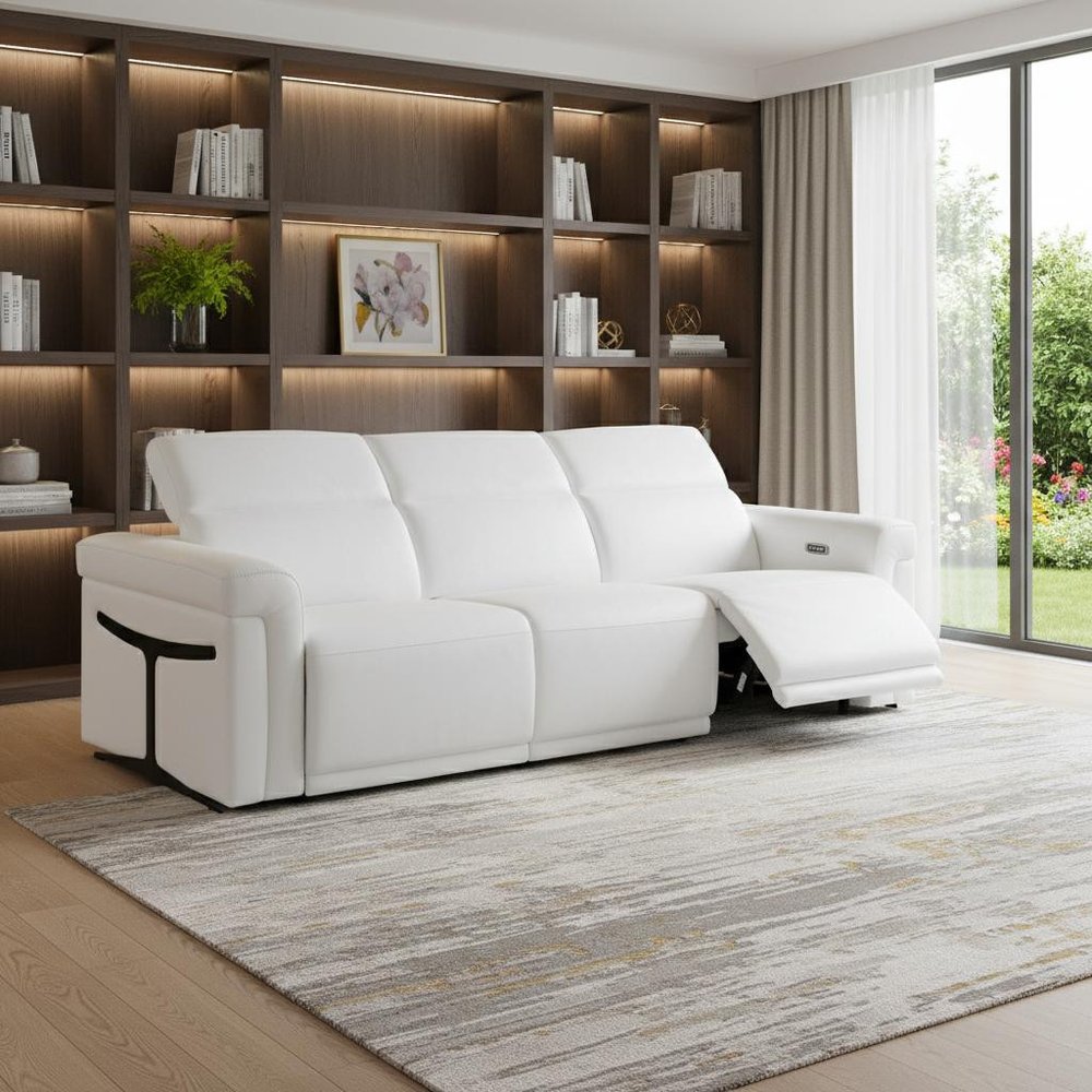 100" Beige Italian Leather Reclining USB Sofa