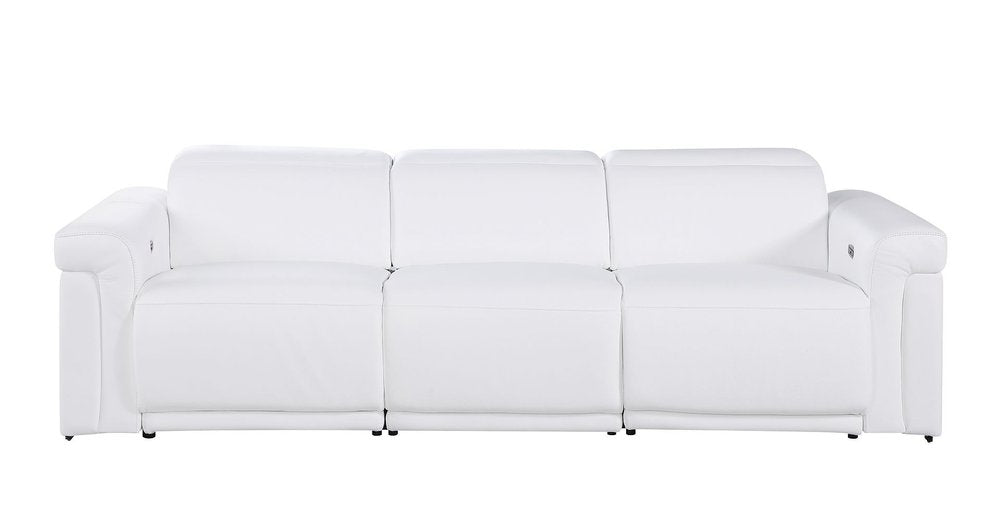 100" Beige Italian Leather Reclining USB Sofa