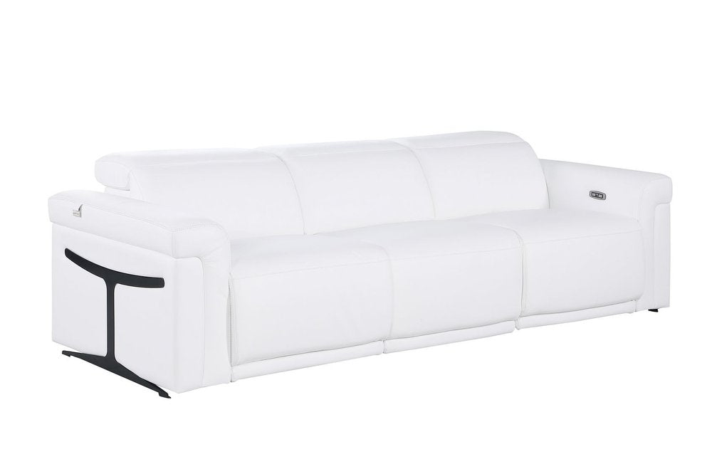 100" Beige Italian Leather Reclining USB Sofa