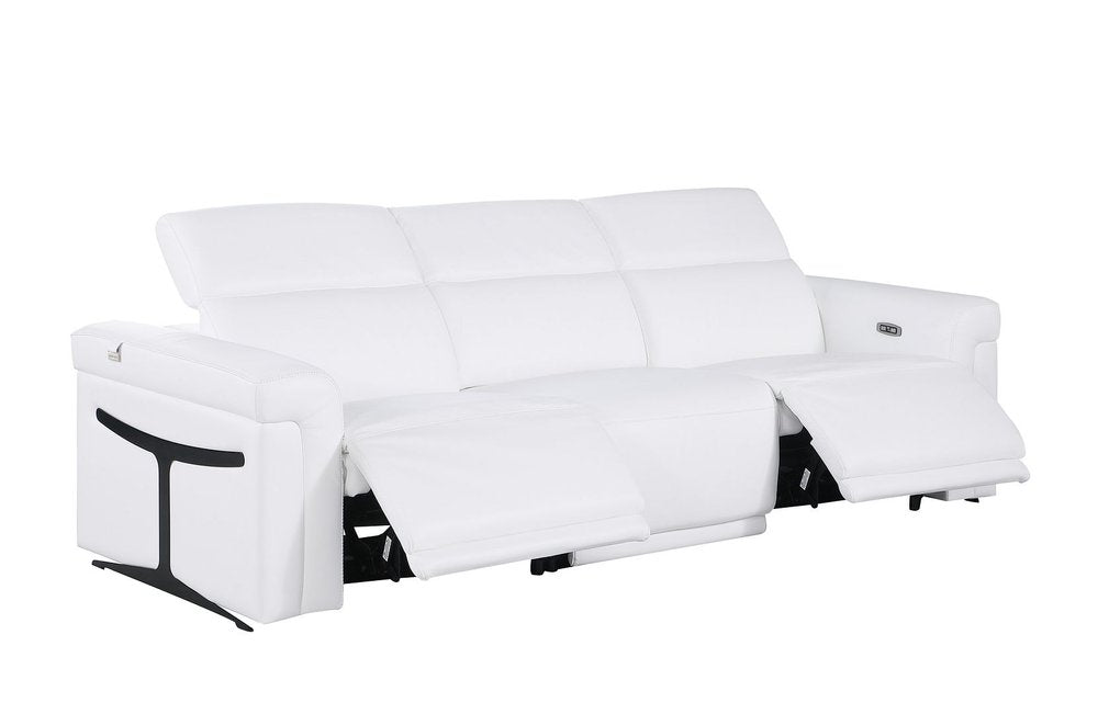 100" Beige Italian Leather Reclining USB Sofa