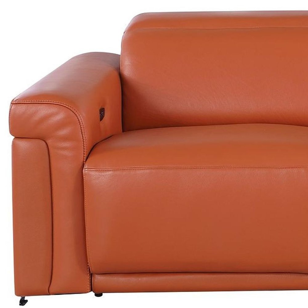 100" Beige Italian Leather Reclining USB Sofa