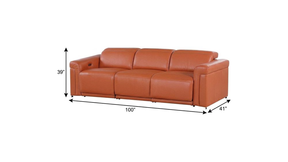 100" Beige Italian Leather Reclining USB Sofa