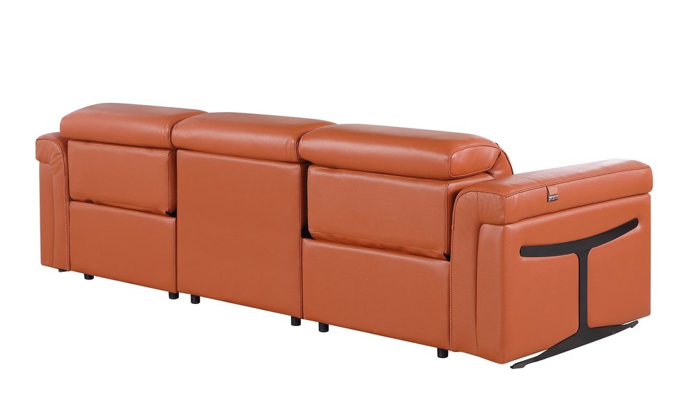 100" Beige Italian Leather Reclining USB Sofa