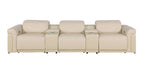 126" Beige Italian Leather Reclining USB and Wireless Charger Sofa And Storage