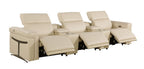 126" Beige Italian Leather Reclining USB and Wireless Charger Sofa And Storage