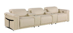 126" Beige Italian Leather Reclining USB and Wireless Charger Sofa And Storage