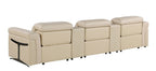 126" Beige Italian Leather Reclining USB and Wireless Charger Sofa And Storage