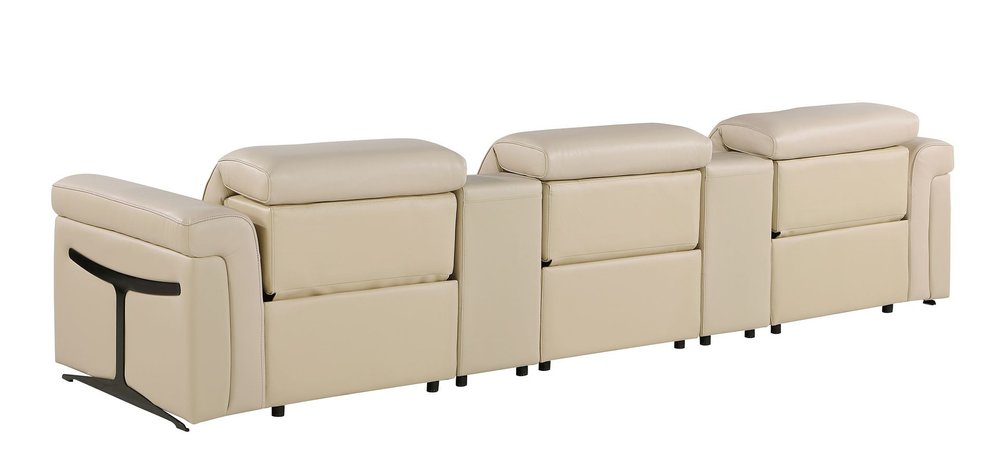 126" Beige Italian Leather Reclining USB and Wireless Charger Sofa And Storage