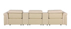 126" Beige Italian Leather Reclining USB and Wireless Charger Sofa And Storage