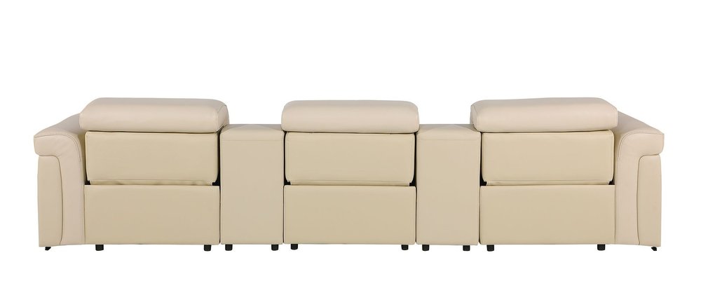 126" Beige Italian Leather Reclining USB and Wireless Charger Sofa And Storage