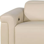 126" Beige Italian Leather Reclining USB and Wireless Charger Sofa And Storage
