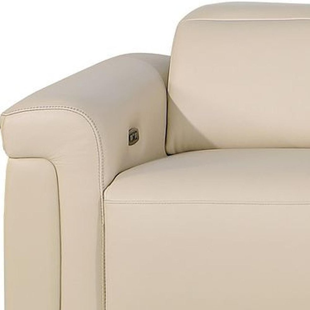 126" Beige Italian Leather Reclining USB and Wireless Charger Sofa And Storage