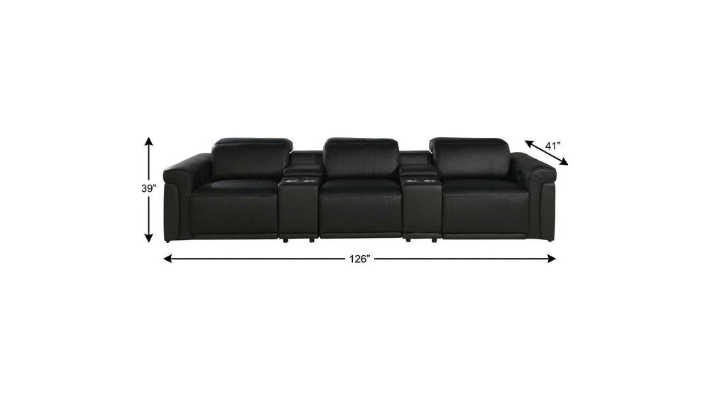 126" Beige Italian Leather Reclining USB and Wireless Charger Sofa And Storage