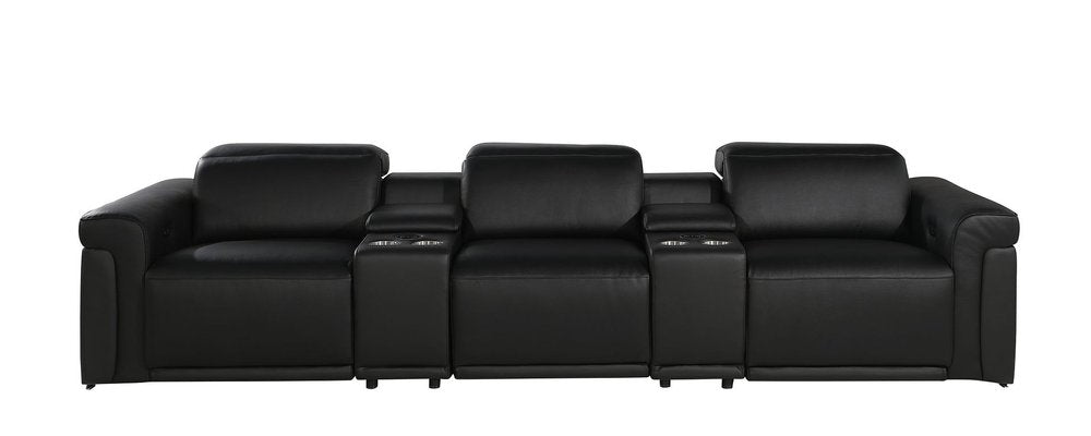 126" Beige Italian Leather Reclining USB and Wireless Charger Sofa And Storage