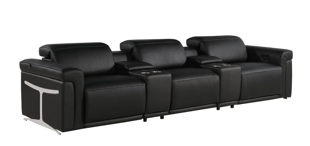 126" Beige Italian Leather Reclining USB and Wireless Charger Sofa And Storage