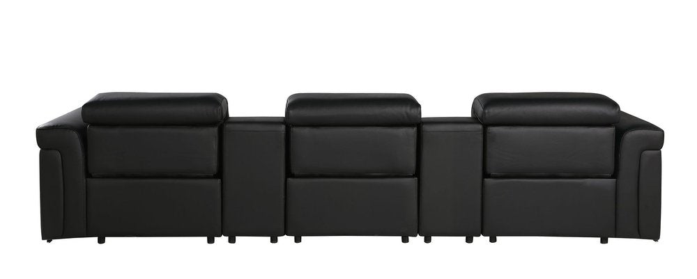 126" Beige Italian Leather Reclining USB and Wireless Charger Sofa And Storage