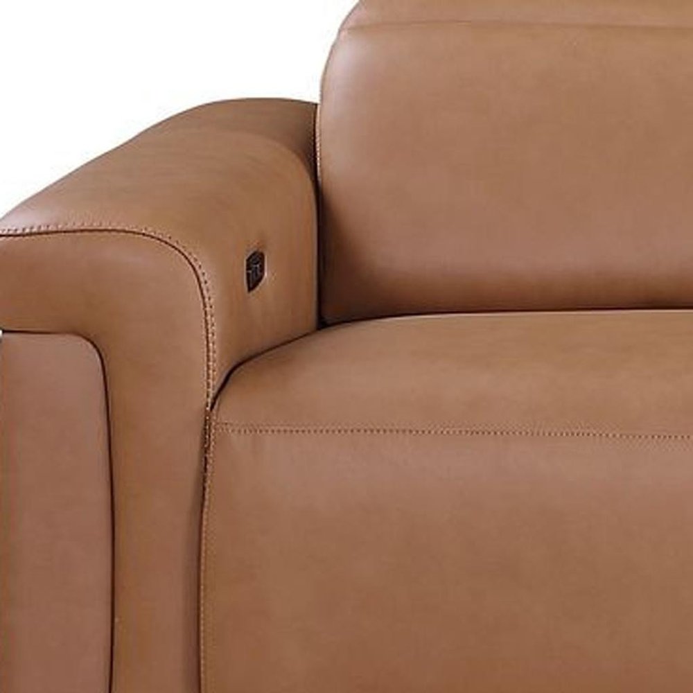126" Beige Italian Leather Reclining USB and Wireless Charger Sofa And Storage