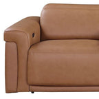 126" Beige Italian Leather Reclining USB and Wireless Charger Sofa And Storage