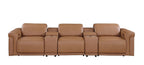 126" Beige Italian Leather Reclining USB and Wireless Charger Sofa And Storage