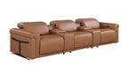 126" Beige Italian Leather Reclining USB and Wireless Charger Sofa And Storage