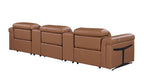 126" Beige Italian Leather Reclining USB and Wireless Charger Sofa And Storage