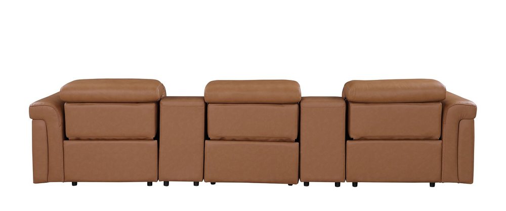 126" Beige Italian Leather Reclining USB and Wireless Charger Sofa And Storage