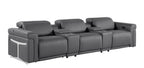 126" Beige Italian Leather Reclining USB and Wireless Charger Sofa And Storage