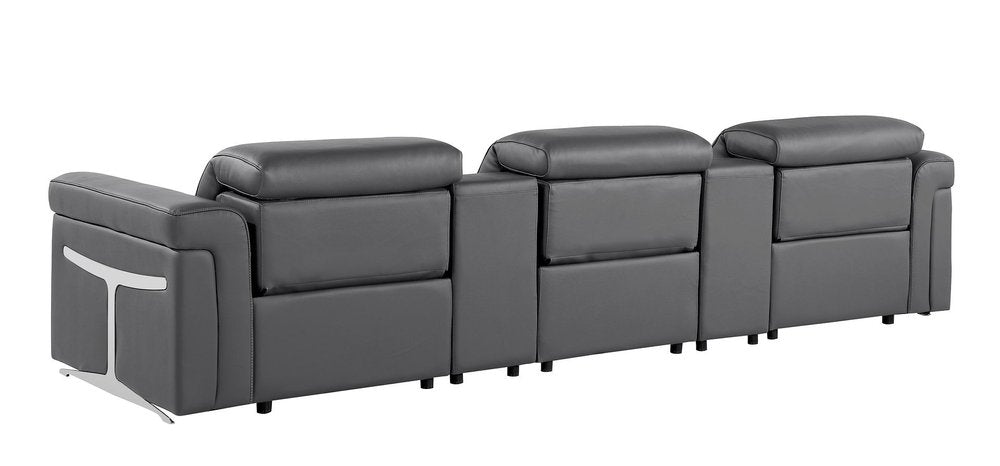126" Beige Italian Leather Reclining USB and Wireless Charger Sofa And Storage