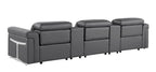 126" Beige Italian Leather Reclining USB and Wireless Charger Sofa And Storage