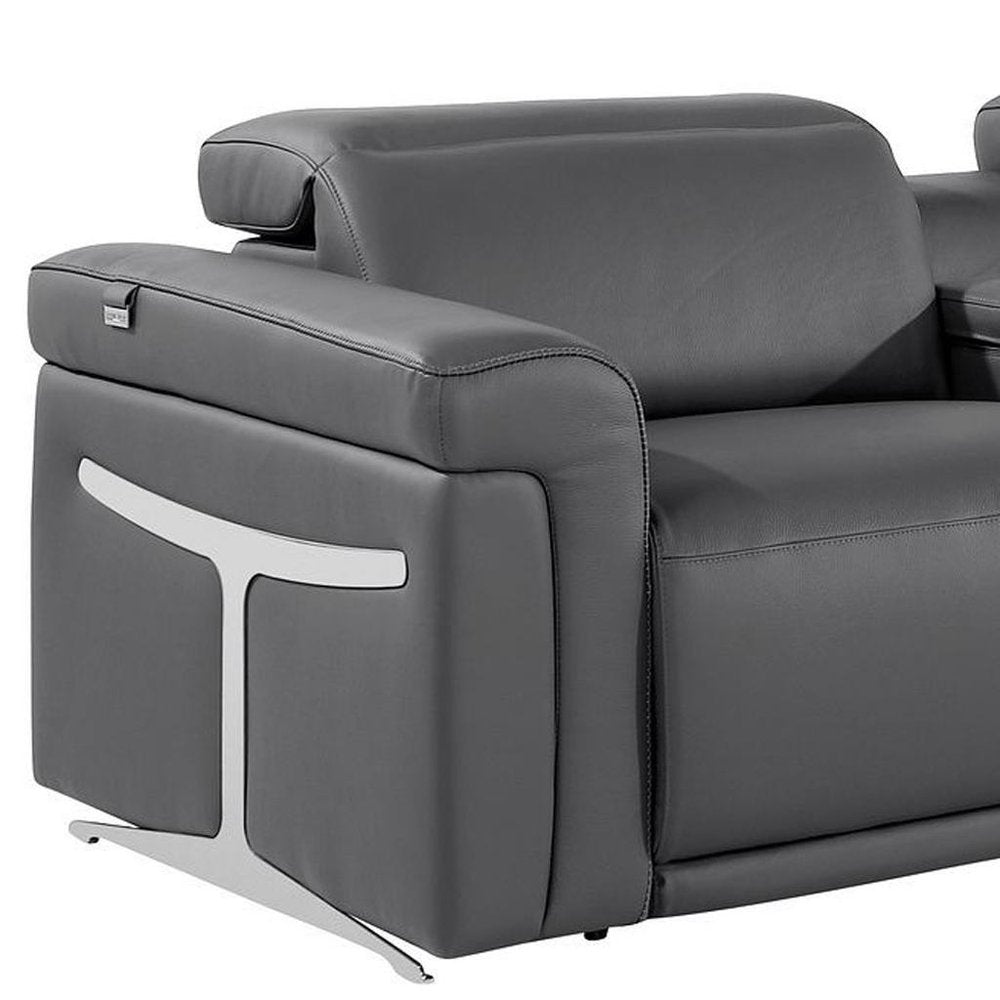 126" Beige Italian Leather Reclining USB and Wireless Charger Sofa And Storage
