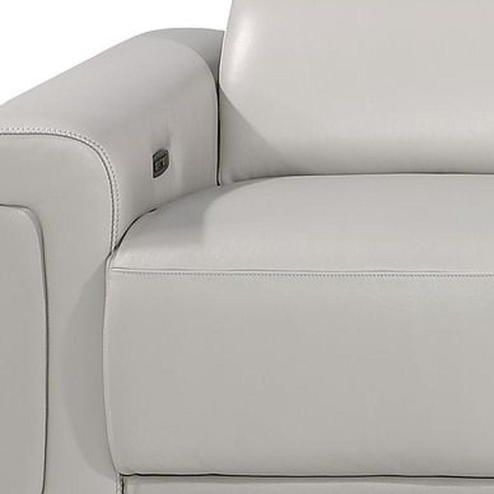 126" Beige Italian Leather Reclining USB and Wireless Charger Sofa And Storage