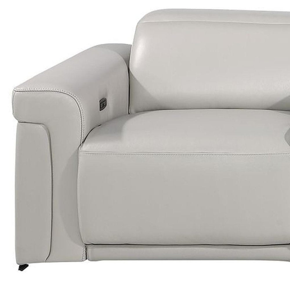 126" Beige Italian Leather Reclining USB and Wireless Charger Sofa And Storage