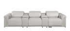 126" Beige Italian Leather Reclining USB and Wireless Charger Sofa And Storage