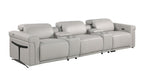 126" Beige Italian Leather Reclining USB and Wireless Charger Sofa And Storage