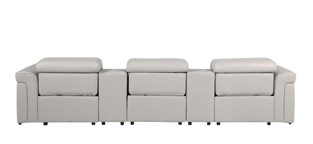 126" Beige Italian Leather Reclining USB and Wireless Charger Sofa And Storage