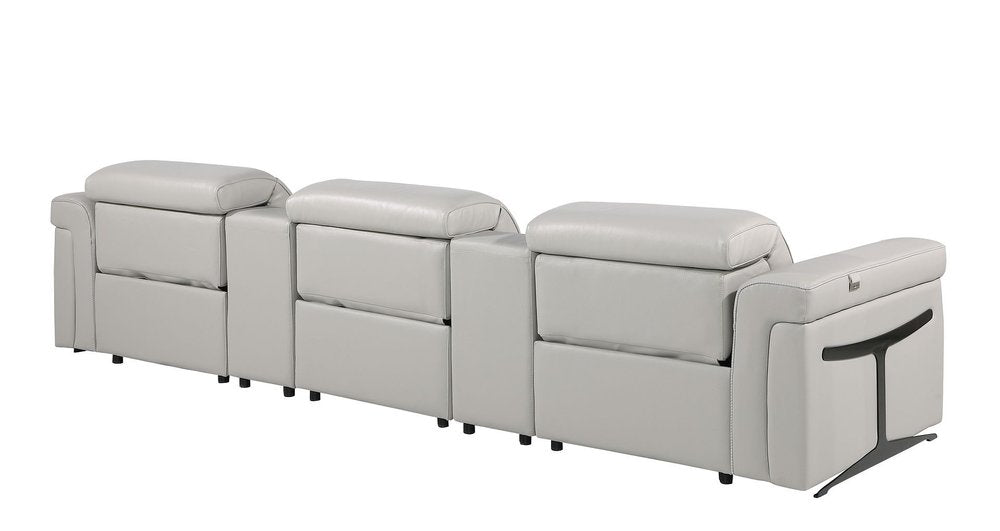 126" Beige Italian Leather Reclining USB and Wireless Charger Sofa And Storage