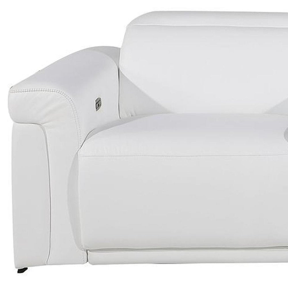 126" Beige Italian Leather Reclining USB and Wireless Charger Sofa And Storage