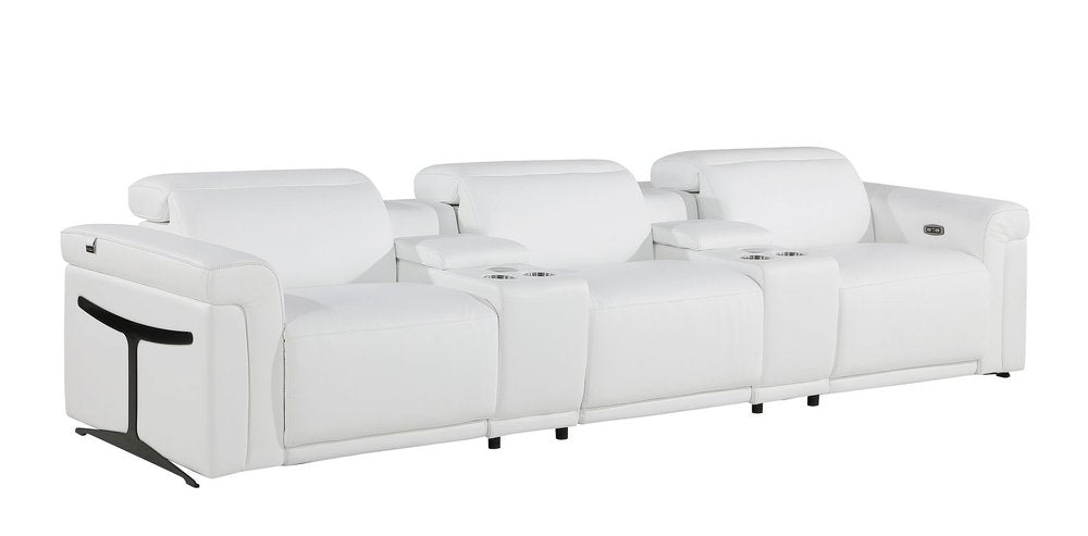 126" Beige Italian Leather Reclining USB and Wireless Charger Sofa And Storage