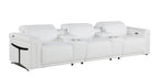 126" Beige Italian Leather Reclining USB and Wireless Charger Sofa And Storage