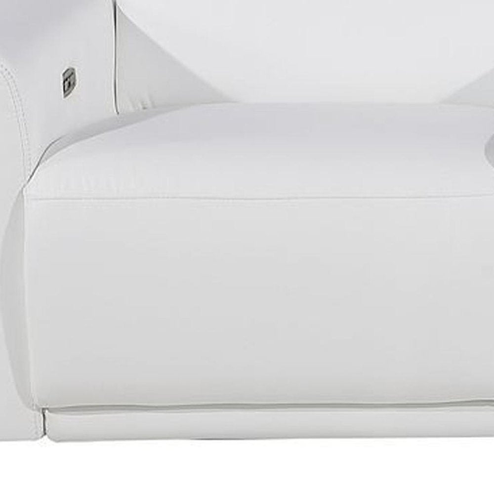 126" Beige Italian Leather Reclining USB and Wireless Charger Sofa And Storage