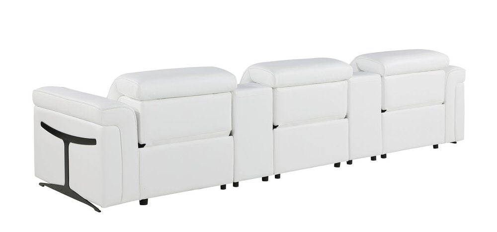 126" Beige Italian Leather Reclining USB and Wireless Charger Sofa And Storage