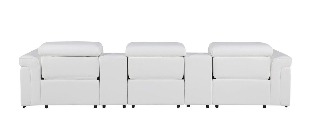 126" Beige Italian Leather Reclining USB and Wireless Charger Sofa And Storage