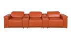 126" Beige Italian Leather Reclining USB and Wireless Charger Sofa And Storage