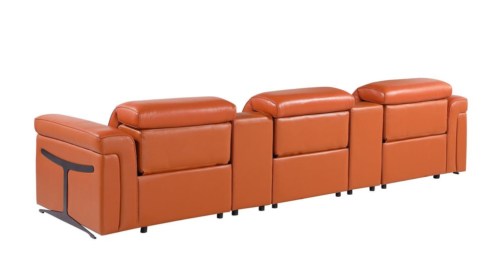 126" Beige Italian Leather Reclining USB and Wireless Charger Sofa And Storage