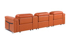 126" Beige Italian Leather Reclining USB and Wireless Charger Sofa And Storage