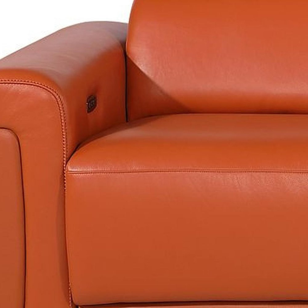 126" Beige Italian Leather Reclining USB and Wireless Charger Sofa And Storage