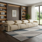 166" Beige Italian Leather Reclining USB Sofa And Storage