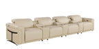 166" Beige Italian Leather Reclining USB Sofa And Storage