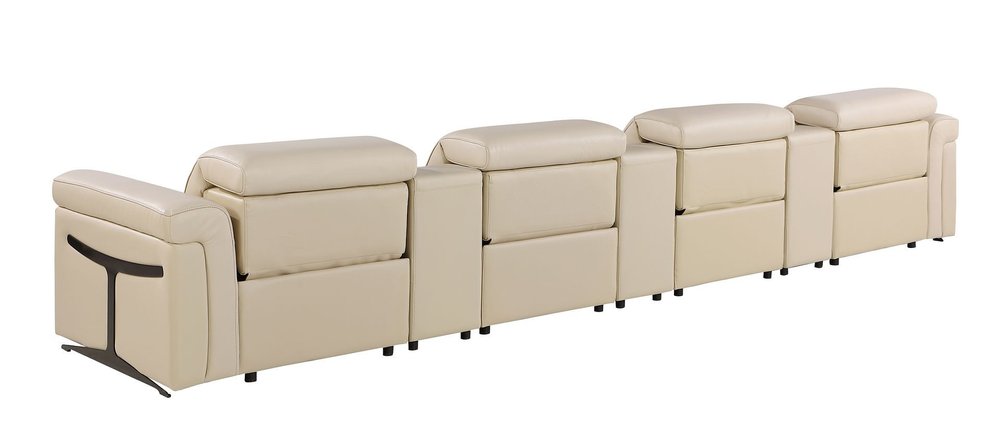 166" Beige Italian Leather Reclining USB Sofa And Storage