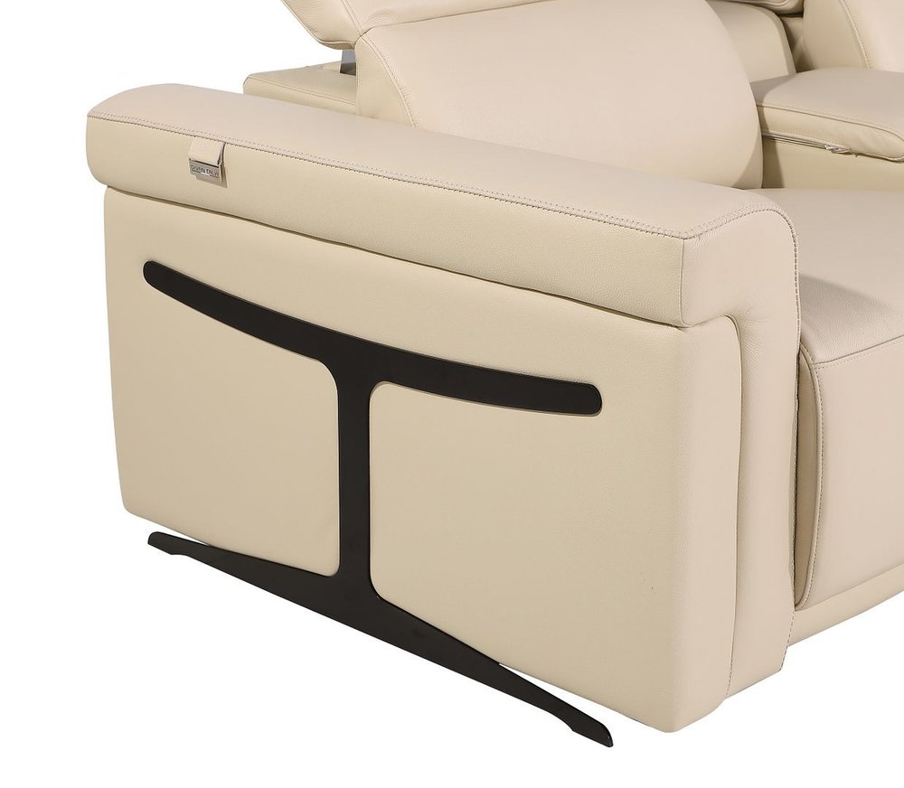 166" Beige Italian Leather Reclining USB Sofa And Storage